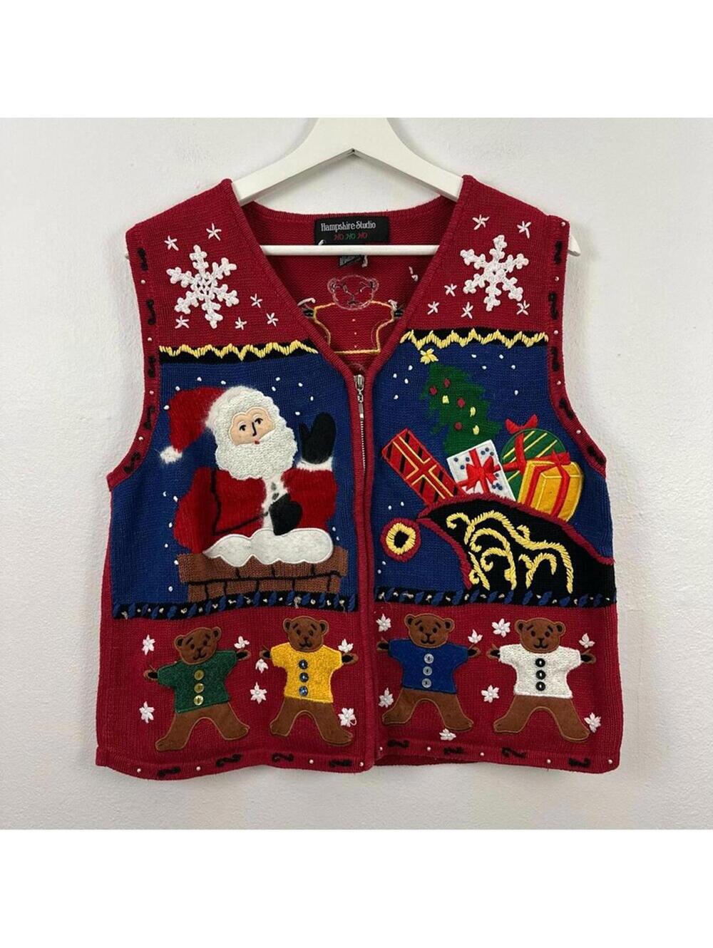 Hampshire Studio Women’s Red Christmas Knitted Full Zip Vest Size L